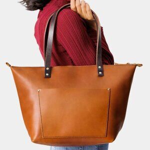 Portland Leather Honey Zipper Tote Bag (size large)